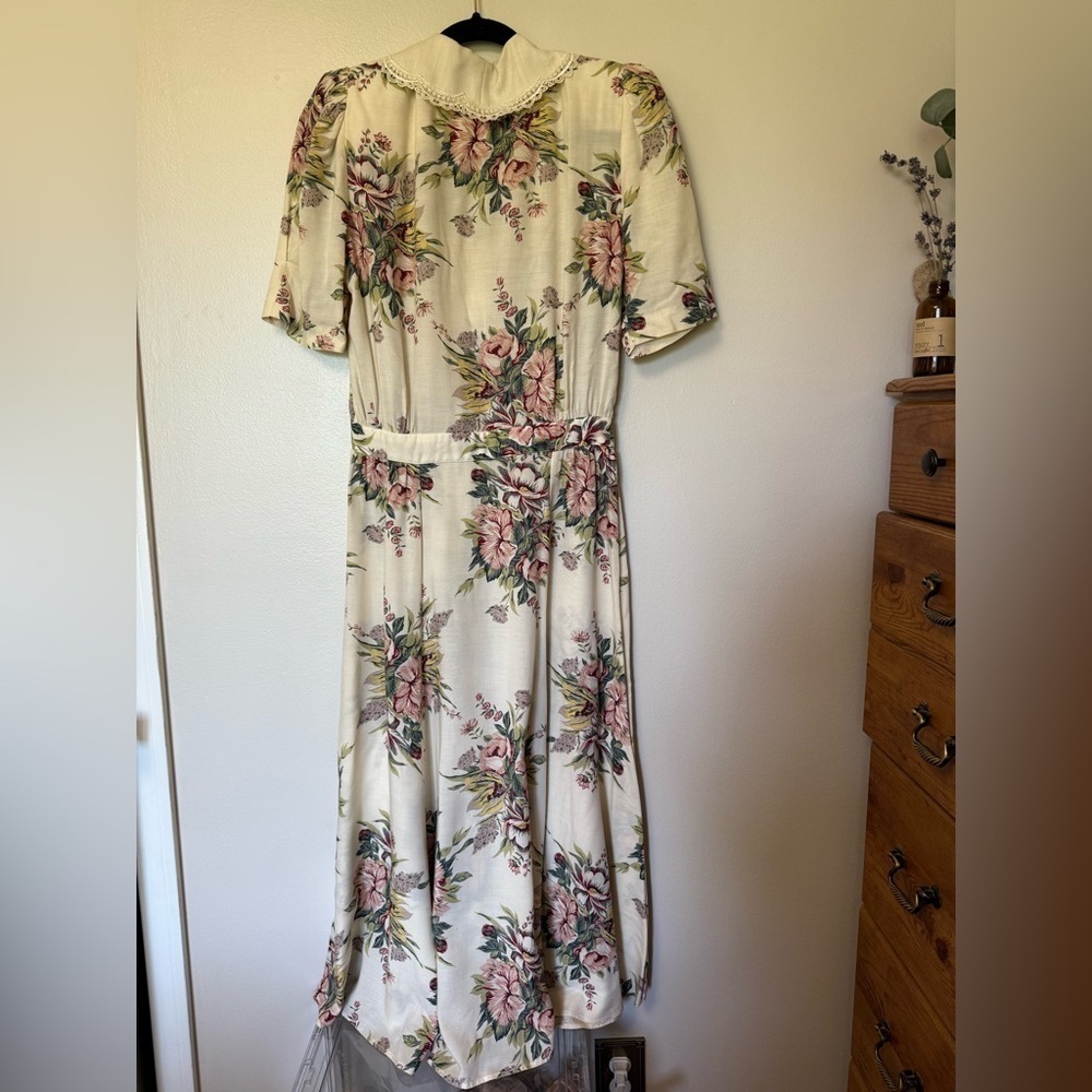 Vintage cottagecore Ambria Floral faux wrap, maxi  Dress with lace collar size 8 - Picture 3 of 12